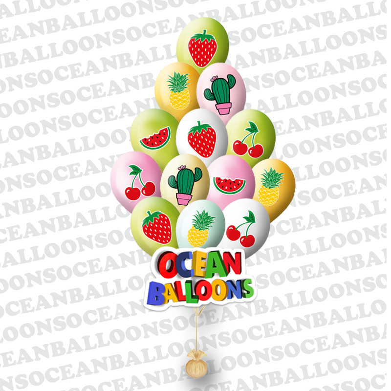 Облако из 15  гелиевых шаров фруктовый микс