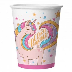 Стаканы (250 мл) С Днем Рождения! (единорог), Розовый, 6 шт.