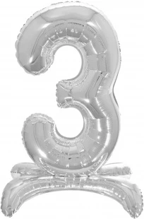 Шар Цифра, 3 на подставке, Серебро